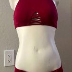 frankie's bikinis NEW $80 Frankie’s Bikinis Maroon Halter Strappy Crochet Bikini Set S Photo 0