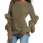 BP Olive Green Ruffle Cut Out Sleeve Sweater M Photo 0