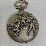 Milan Z Berger Baseball Pocket date Watch quartz analog silver tone running Photo 1