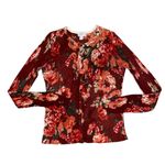 Loft floral print maroon thin button up cardigan Photo 0