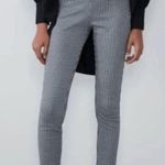 ZARA Black & White Gingham Checkered Crop Leggings Button Details Side Zip Large Photo 3