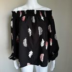 Off The Shoulder Feather Print Shirt Size M Black Size M Photo 1
