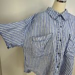 Free People  We The Free Sail Away Linen Stripe Shirt Blue Photo 7