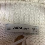 ZARA  White Open Knit Crochet Boat Neck Long Sleeve Pullover Crop Sweater Size M Photo 2