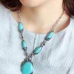 Turquoise 3pc Set Big Pendant Necklace and Dangle Earrings Boho Jewelry Photo 0
