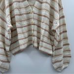 American Eagle  Cream & Tan Striped Knit Long Sleeve Button Cardigan Sz M NEW‎ Photo 2