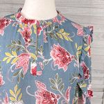 Loft Sheer Floral Print Blouse Ruffle Trim Keyhole Neckline-XS Photo 1