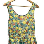 BCBGMAXAZRIA  Floral‎ Yellow, Blue, Orange Midi Short Sleeve Dress Medium Photo 2