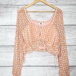 Steve Madden NWT Madden NYC Orange Retro Floral Cropped Keyhole Top with Long Sleeves Size XL Photo 3