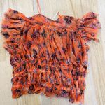 Free People  orange ruched deep V-neck top Photo 4