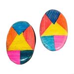 Women's Flat Cabonchon Earrings Stud Jewerly Oval Gem Retro Colorful Vintage Yellow Photo 0