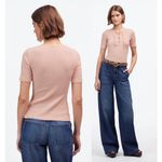 Madewell  | NWT Ribbed Lace-Up Short-Sleeve Tee in Pale Blush | XS Photo 1