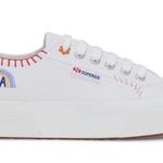 Superga NEW Happy Logo Womens White Sneakers. Colorful Embroidery Canvas 7.5 Photo 2