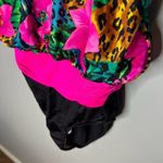 Vintage Sea Fair bright pink & black floral flower one piece bathing suit sz 14 Photo 3