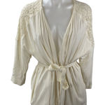 H&M  Cream Floral Lace Long Sleeve Tie Belted Robe Cardigan Sweater Top Size S Photo 0