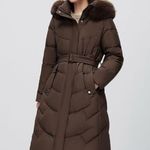 Decently winter women’s coat, XXL size, removable natural fur around the hood Brown Photo 1