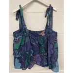 Warm 3/Large Purple Green Floral Tie Strap Square Neck Crop Woodstock Tank Top Blue Photo 6