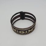 Handmade Woven Rattan Bracelet Brown and White Geometric Pattern Medium Cuff Photo 7