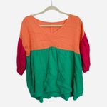 Color block Neon Short Sleeve 100% Cotton Green Orange Pink Preppy Boutique M Size M Photo 3