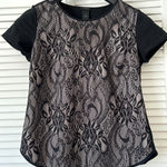 Ann Taylor  Black Lace Overlay Top Women's Size Small Short Sleeve Shell‎ Career Photo 0