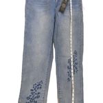 Diane Gilman NEW  Jeans Womens 12 Straight Leg Raw Hem Embroidered Cheetah Animal Photo 6