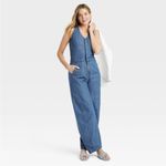 Universal Threads NEW! Universal Thread Blue Curved Leg Denim Sleeveless Jumpsuit Size 12 Photo 2