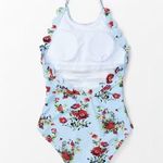 Cupshe NWT  Light Blue And Red Floral Halter One-Piece Swimsuit Size Medium New Photo 2