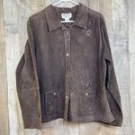 Dressed by David Dart Large Brown Embroidered 100% Genuine Leather Button Jacket Photo 0