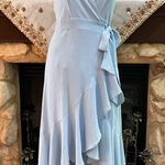 FAVLUX Light blue midi wrap dress with ruffle hem and tie waist Photo 5