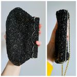 La Regale  Scalloped Black Beaded Ornate Evening Clutch Purse, Crossbody Chain Photo 8