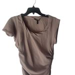 BCBGMAXAZRIA Size Small Gray Asymmetric Sleeves Body Con Rouched Mini Dress Photo 2