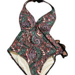 Liz Claiborne EUC  Size 16 Multicolor Paisley One Piece Lace Up Back Swim Suit Photo 0