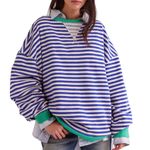 Free People Classic Striped Oversized Crewneck Womens Size Small Sand Dollar Photo 0