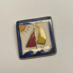 Hand Made Hand Crafted Ceramic Brooch Pin Sailboat Boat Hand Painted Photo 3