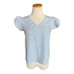 SheIn Womens V Neck All Over Powder Blue Floral Flutter Sleeve Top - Sz S Photo 3
