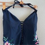 Hollister  Navy Pink Floral Embroidered One Piece Swimsuit Swim Medium Photo 1