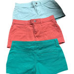 Arizona Jeans Arizona Jean Company Women's 3 Pack Shorts Mint Coral Teal Size 5 Cotton Blend Photo 0