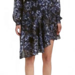 Parker  New York Asymmetrical Dress Blue Bonnet Faux Wrap Size Small Ruffle NWT Photo 0