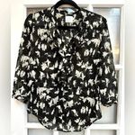 HD in Paris Anthropologie  Ruffled Picea Blouse Black White Pastoral Print Size 4 Photo 10