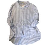 Love Note Love Notes Blue and White Stripe Roll Tab Sleeves Cotton Blouse Size Small NWT Photo 3
