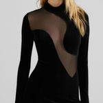 Bershka Black Mesh Cutout Velvet Bodycon Mini Dress Long Sleeve Size S Photo 0