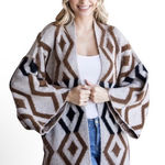 JODIFL  Black Brown Tan Geometric Oversized Cardigan‎ Sweater Sz Small Photo 0