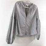 Evereve  Sofia Stripe Long Sleeve Button Down Poplin Blouse Top White Black Small Photo 5