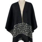 Rachel Roy Fleece Reversible Poncho Black & Ivory Leopard/Solid Black Photo 9