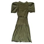 ZARA Women’s Puff Short Sleeve Fit And Flare Olive Green Cotton Midi Dress Sz S Photo 4