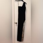 Mac Duggal NWOT  One Shoulder Cut Out Mirror Sequin  High Slit Black Gown Sz 0 Photo 2