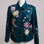 Alex Kim Shirt Jacket Sz PL Blue Floral Embroidered Artsy Boho Western Whimsy Size L Photo 0