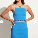 Faithfull the Brand Faithful the Brand Skirt Womens X Small Blue Esti Stretch‎ Shirred Mini Photo 0