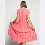 J.Crew Embroidered Flowy Chiffon Short Sleeve Pleated Skirt Midi Dress Pink 6 Photo 1