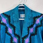 Sundance Vintage  Denim Jacket Southwestern Teal Aztec Print Acid Wash‎ USA Large Photo 4